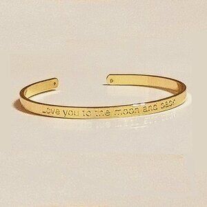 Dainty  Gold-Plated Cuff/Bangle Engraved "Love you to the moon and back"
